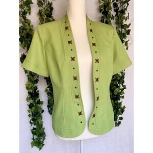 Vintage R&K Originals Green Wooden Beaded Open Blazer & shoulder pads size Small